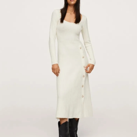 Mango Cream Long Sleeve Midi Dress XS - Picture 1 of 8